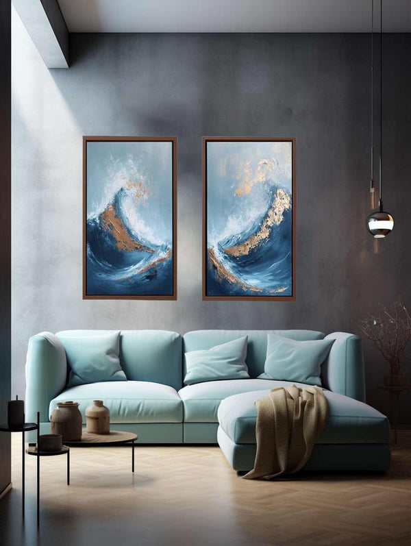 2 piece wave abstract wall art