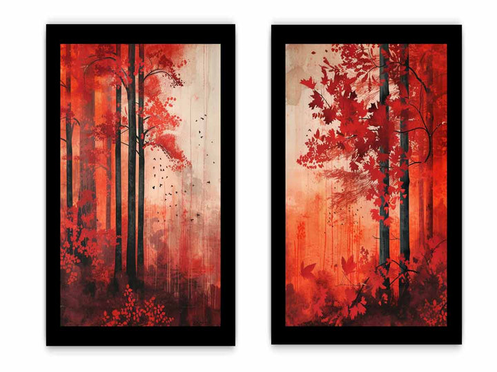 Red Forest Panel Art