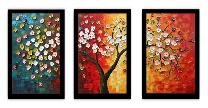 3 Panel Group Art  Flower  & Tree Painting