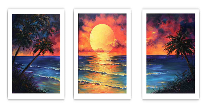3 Panel  Sunset Wall Art Painting