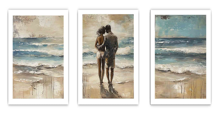 Couple Love Beach Painting Set of 3