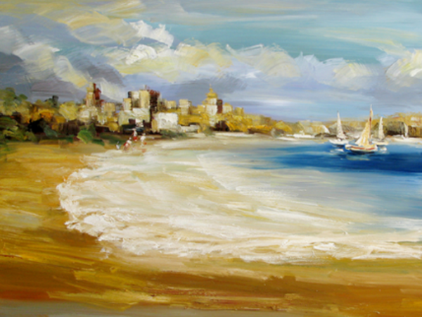 Sail Boat Beach Art Premium Painting 