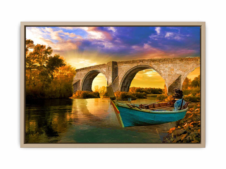 Vintage Boat Bridge Painting 