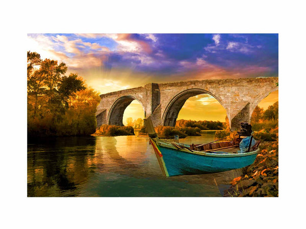 Vintage Boat Bridge Painting 