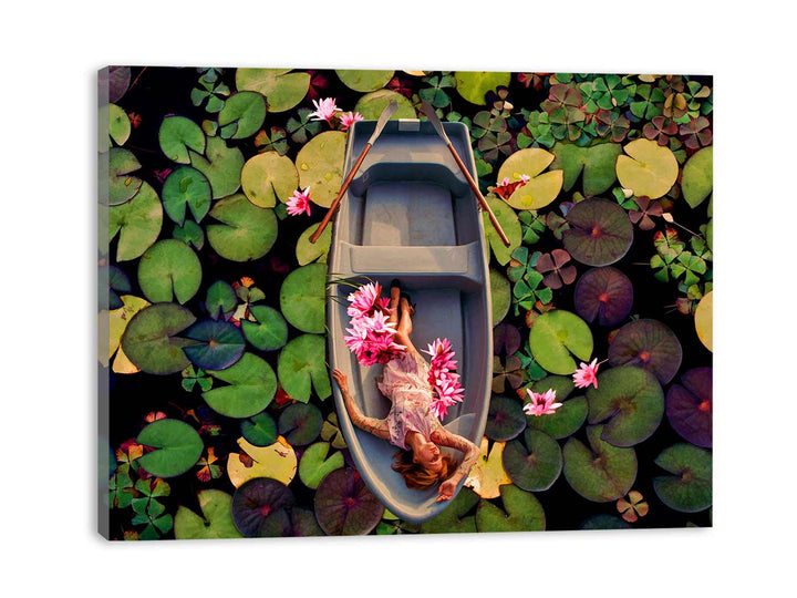 Lily Flower Boat Art Painting 
