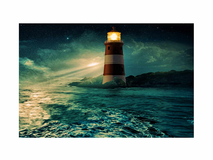  Lighthouse  in Storm Painting 