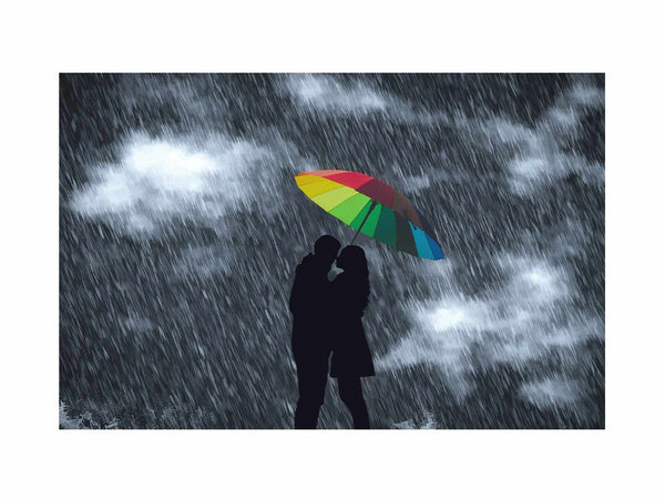 Love in Rain Couple Umbrella Painting
