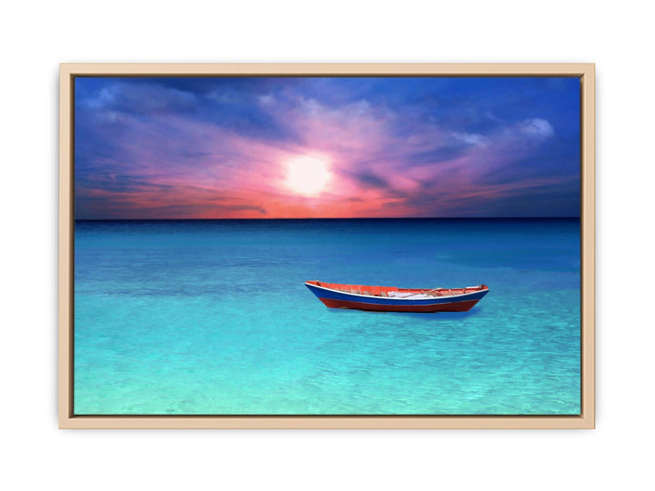 Sunset Boat Ocean Painting 