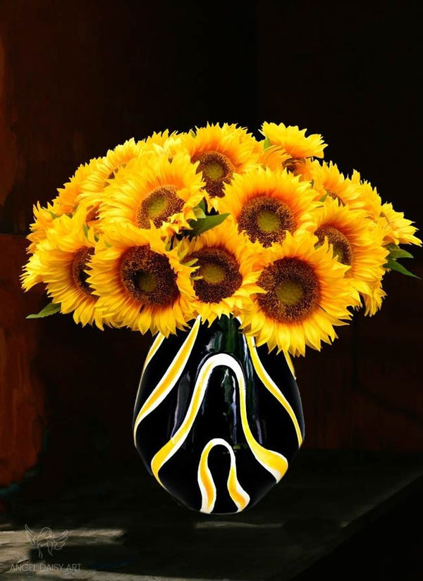 Sunflower Vase Yellow And Black Painting