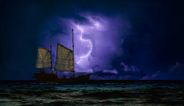 Lightning  And Ship Painting