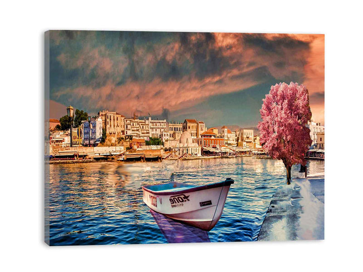 Pink Tree  Boat Painting 