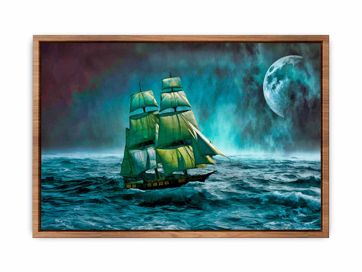 Sailing Ship Storm  & Moon Painting 