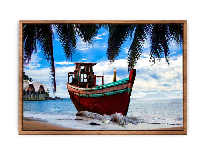 Vintage  Boat  Beach Painting 