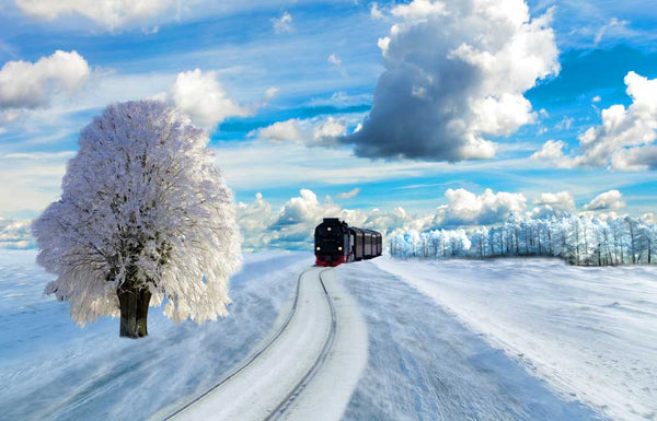 Winter Snow Train Painting