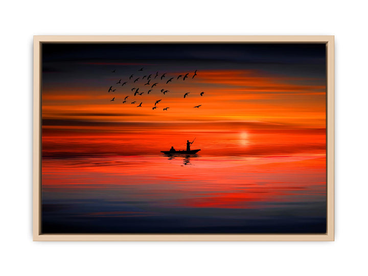 Bird Sunrise Boat Painting 