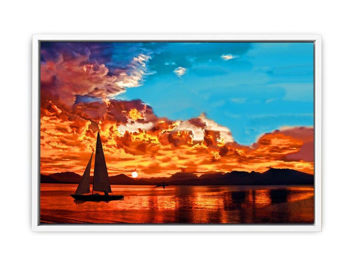 Ship in Sunset Painting 
