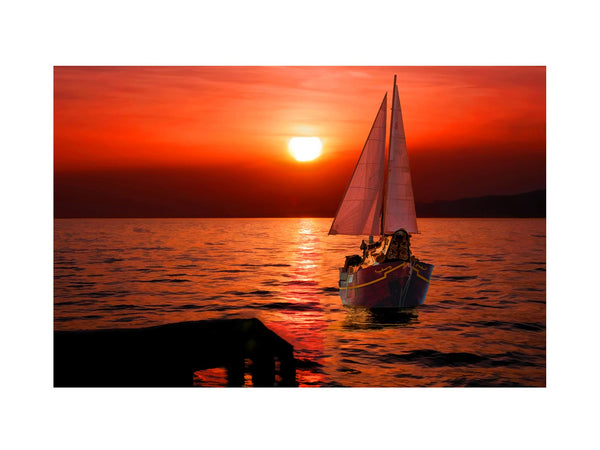 Boat in Sea  Sunset Painting 