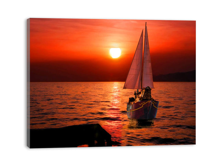 Boat in Sea  Sunset Painting 