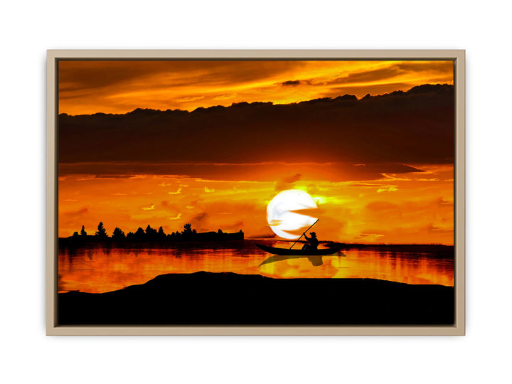 Sea Sunrise Boat Painting 