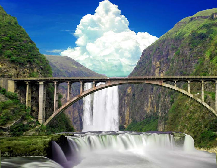Waterfall over Bridge Painting