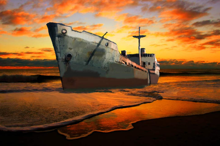 Ship  Sunset Painting