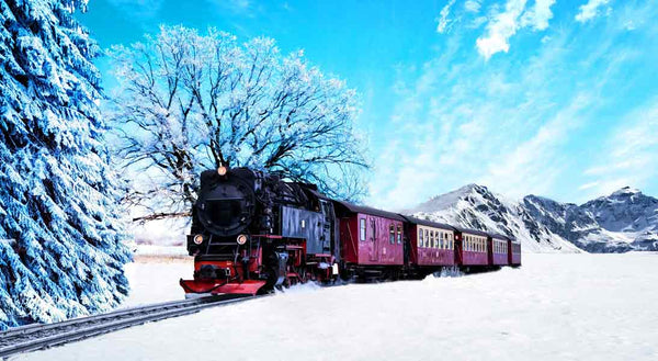 Red Train Winter Painting