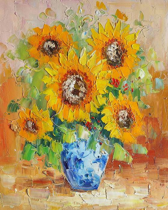 Sunflower Knife Art Yellow Painting 