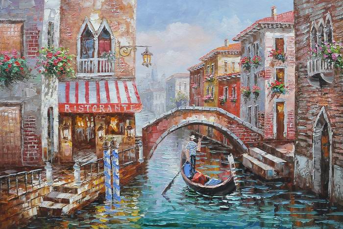 Knife Art Venice Man Boating Painting 