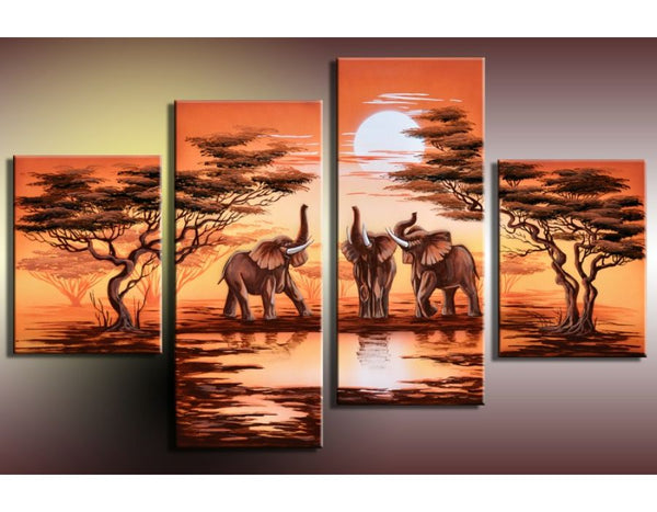 4 Panel Elephant Wall Art Painting Set 