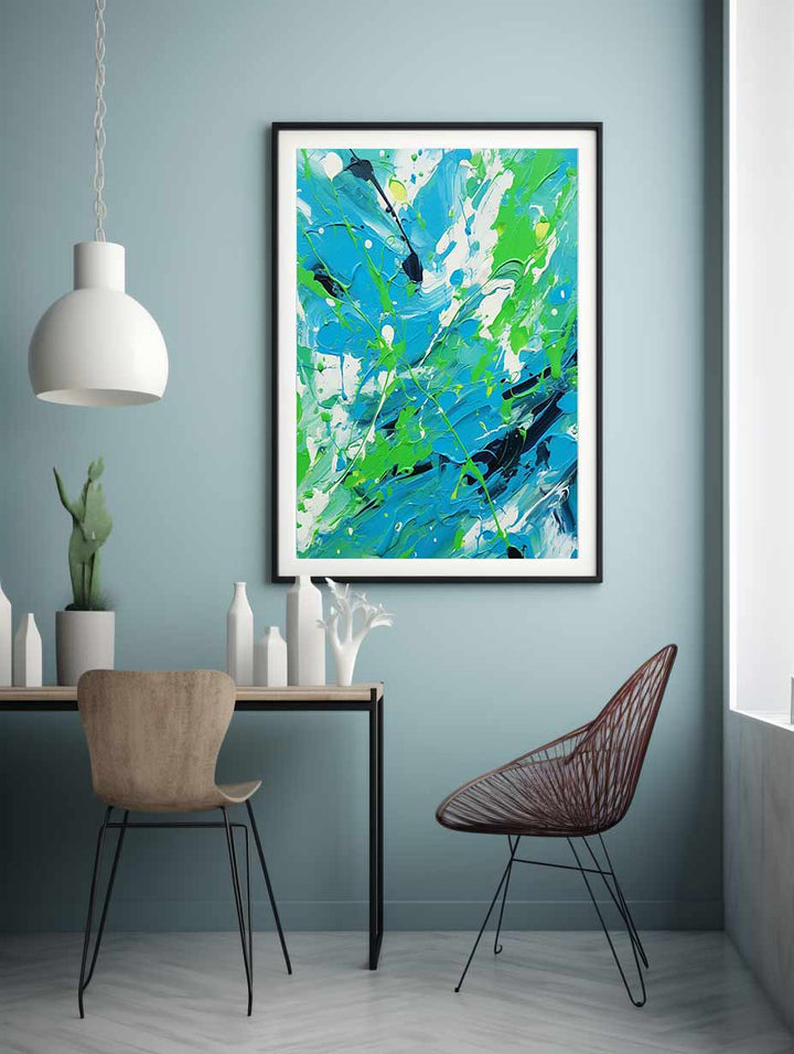 Green Blue Dripping Color Painting
