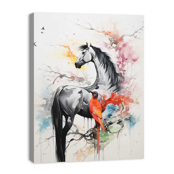 Bird And Horse Dripping Color   Painting