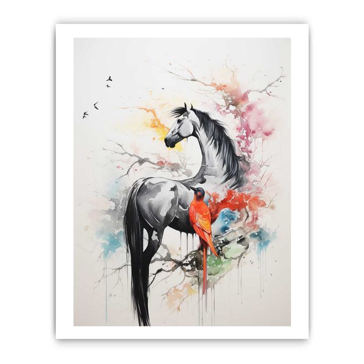 Bird And Horse Dripping Color   Painting