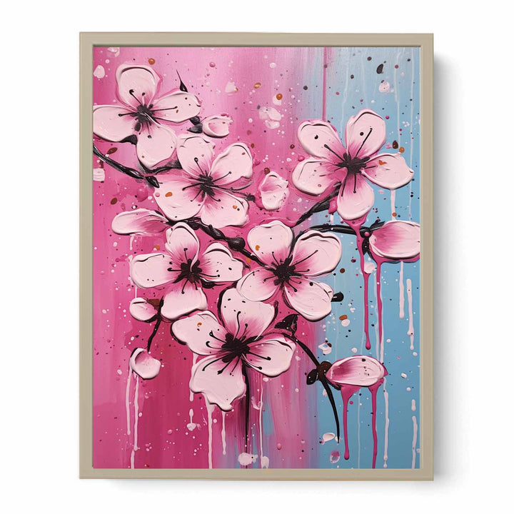 Drip Art Pink Flower Painting