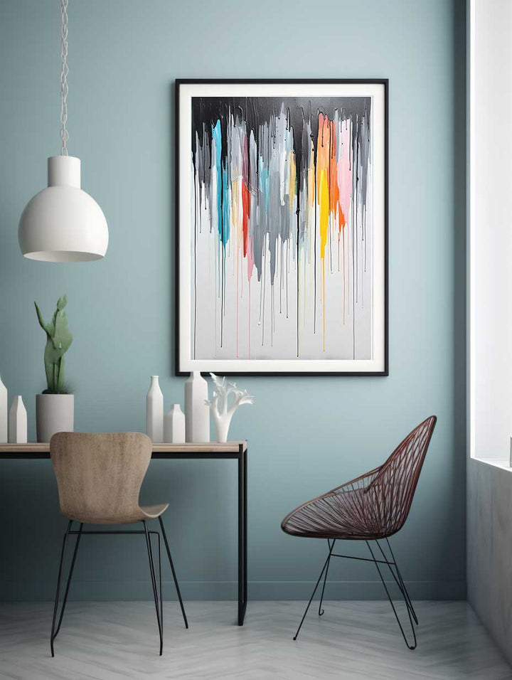 Grey Color Dripping Color  Art Painting