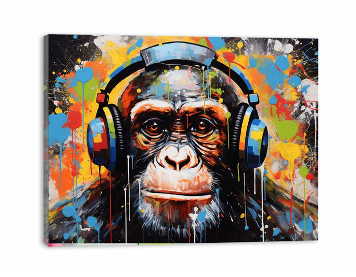 Monkey Head Phone Modern Art Painting