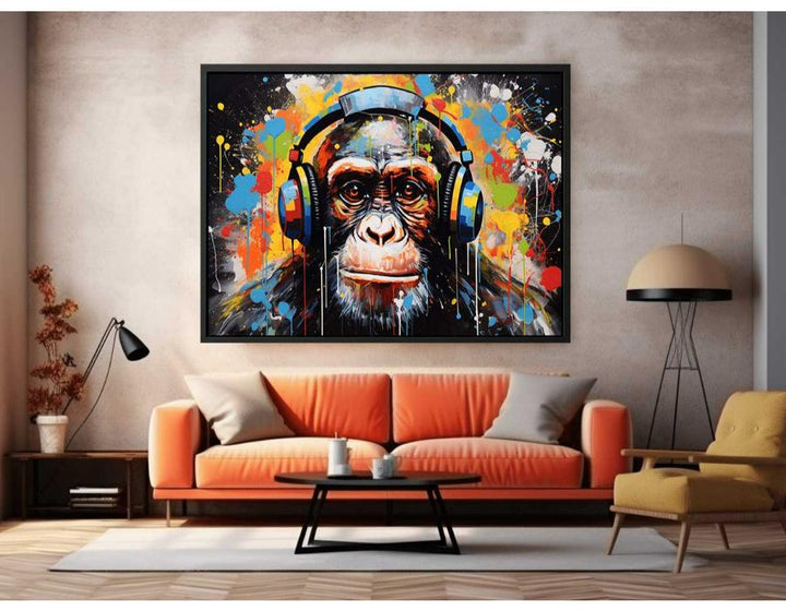 Monkey Head Phone Modern Art Painting
