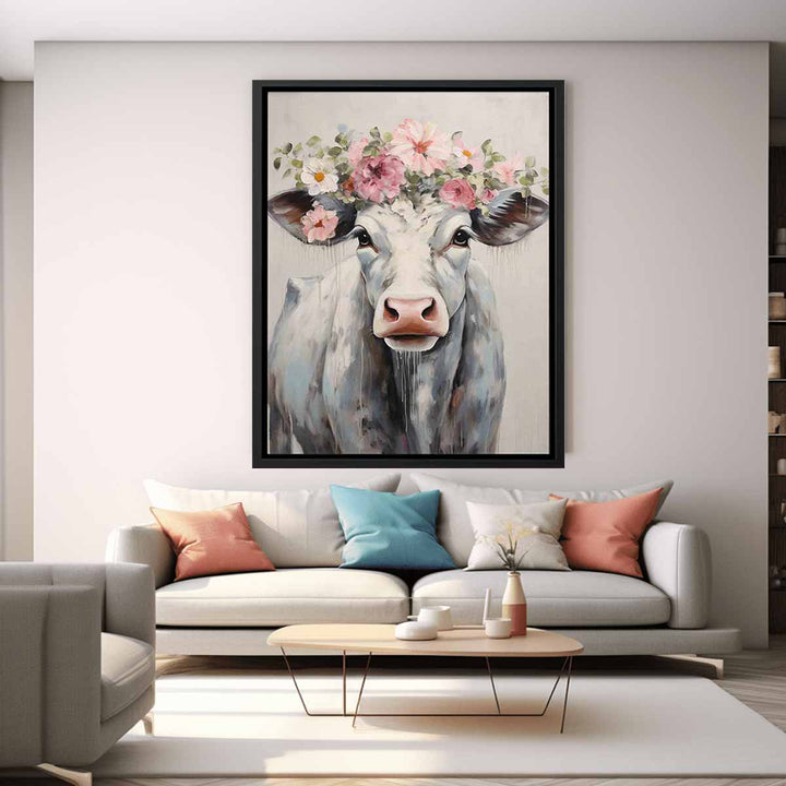 Modern Cow Flower Art Painting
