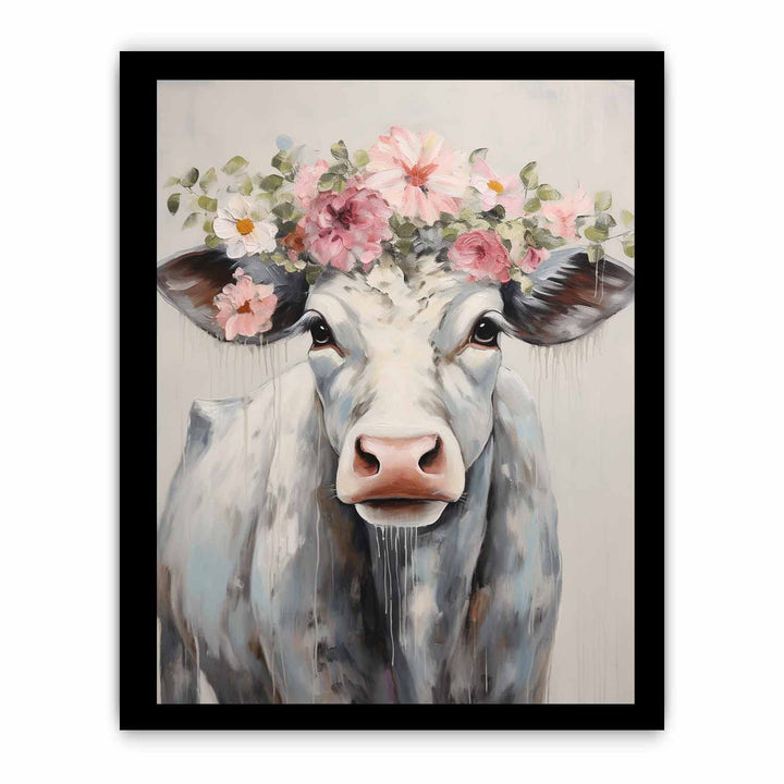 Modern Cow Flower Art Painting