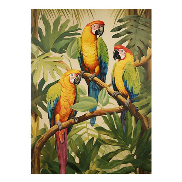 Modern Three Parrot Wood Art Painting